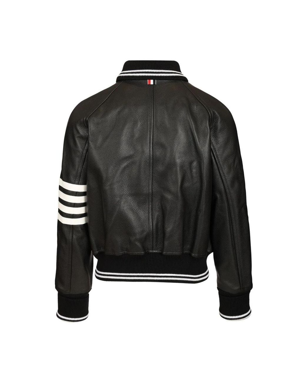 Thom Browne Black 4-Bar Leather Bomber Jacket for men