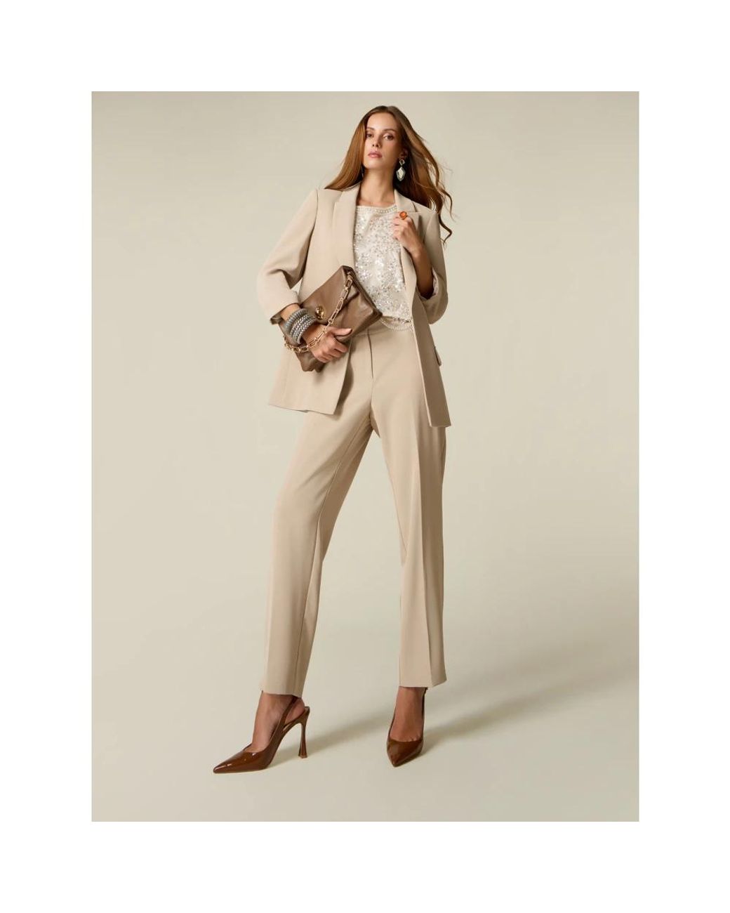 Straight Trousers Oltre de color Natural