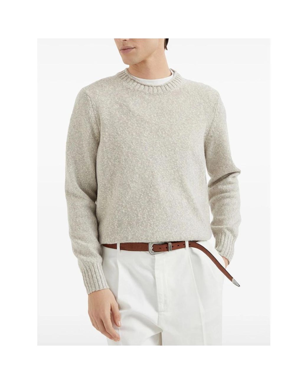 Brunello Cucinelli White Round-Neck Knitwear for men