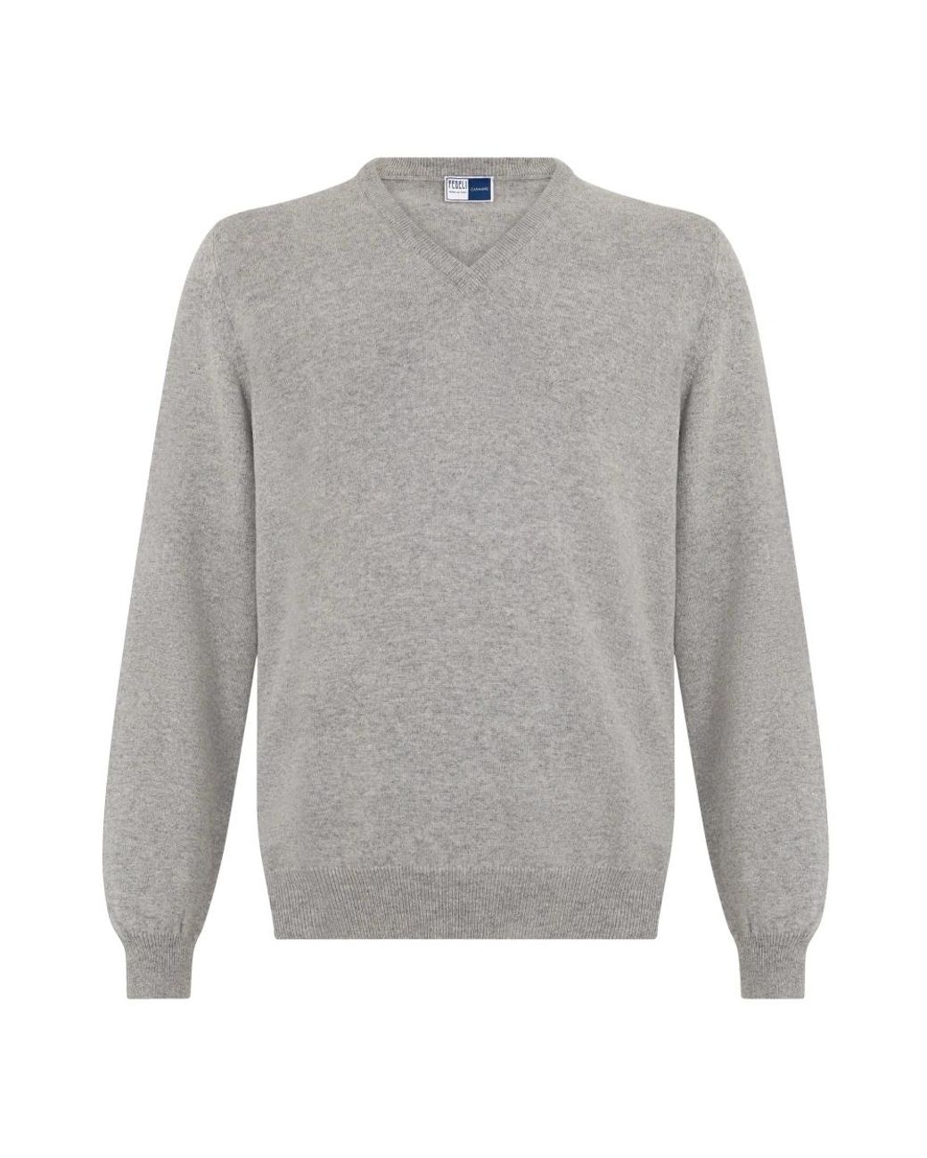 Fedeli Gray V-Neck Knitwear for men
