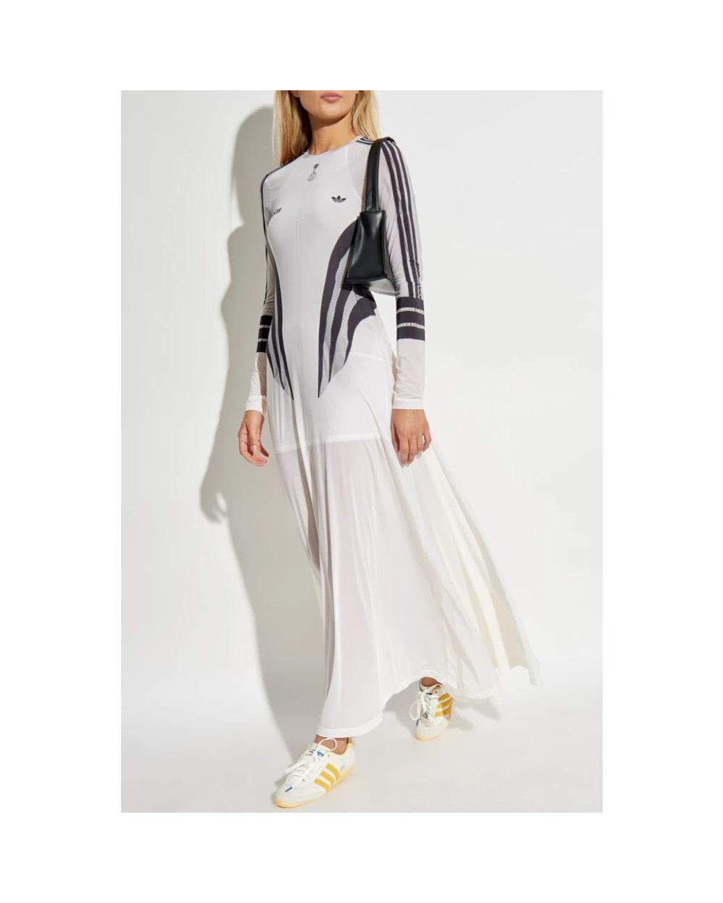 ☆Adidas☆Originals Trefoil Stripe Long Dress White adidas Originals Maxi Dresses in White | Lyst