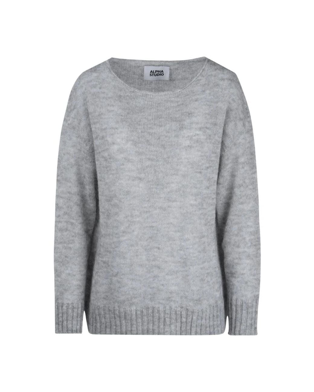 Alpha Studio Gray Round-Neck Knitwear