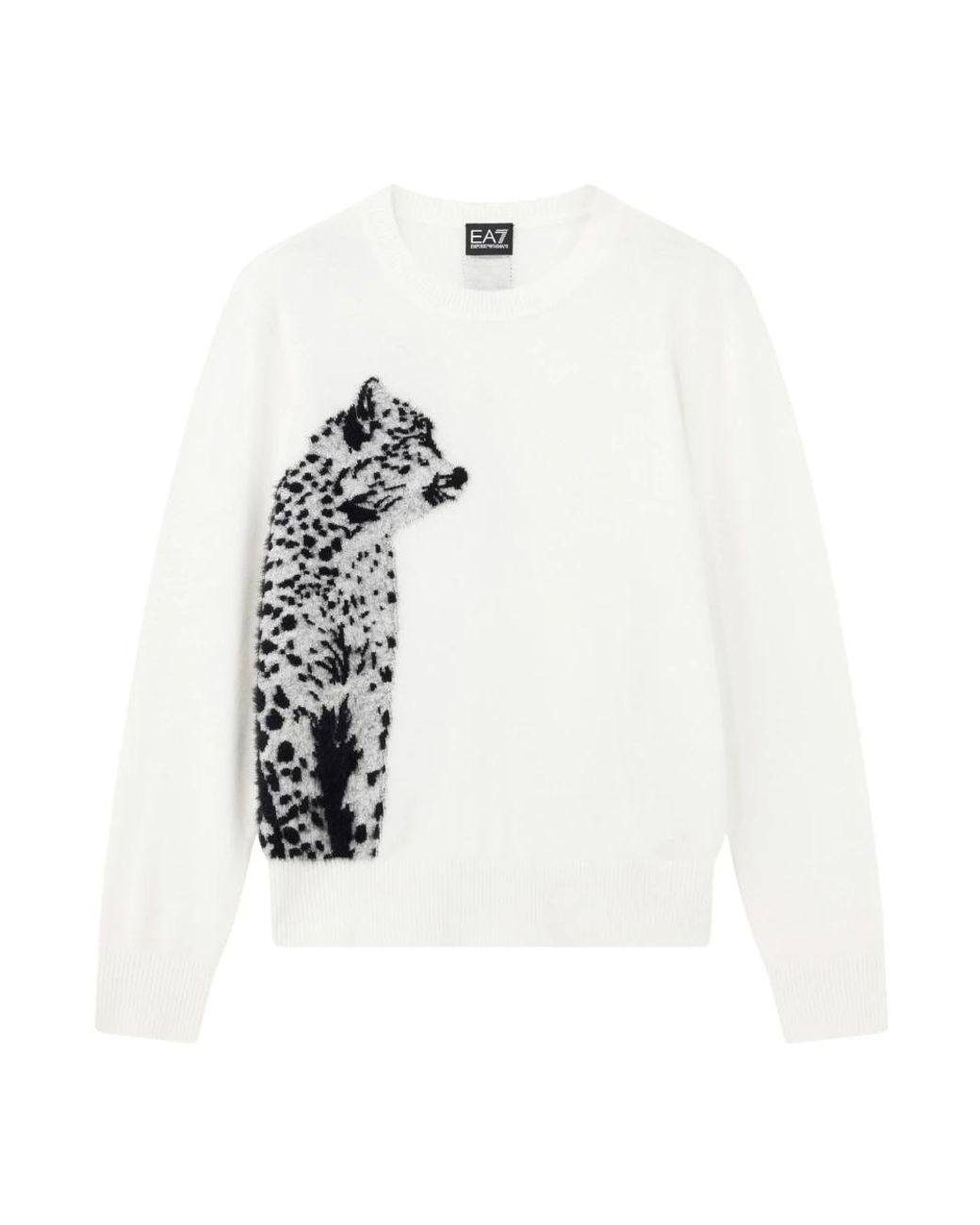 EA7 White Round-Neck Knitwear