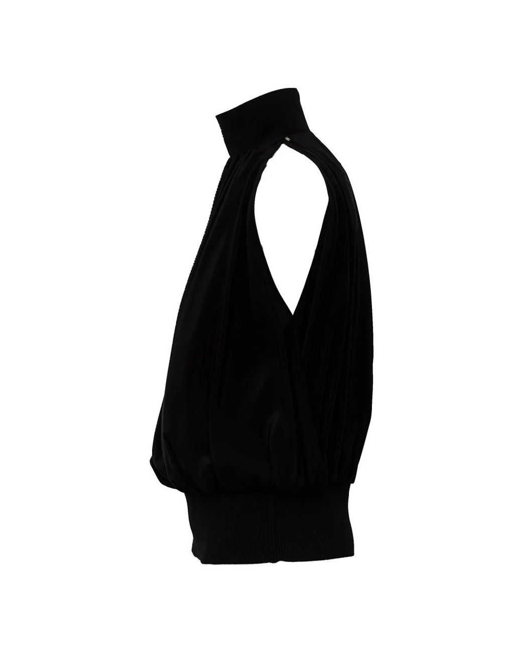 Sportmax Black Piovra High-Collared Sleeveless Silk Top