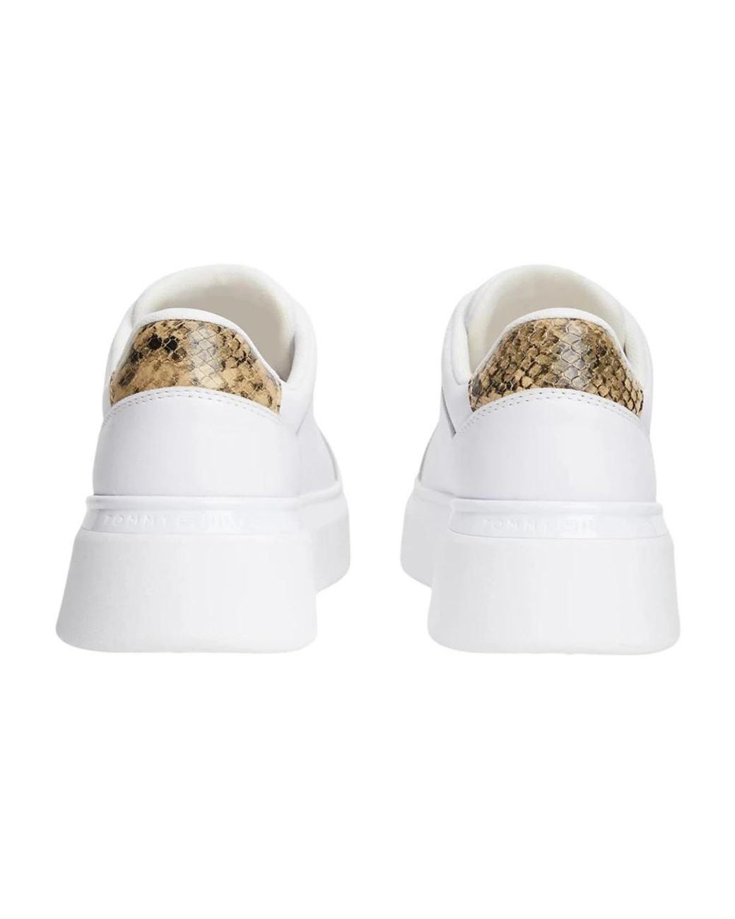 Tommy Hilfiger White Snake Print Heel Leather Platform Trainers