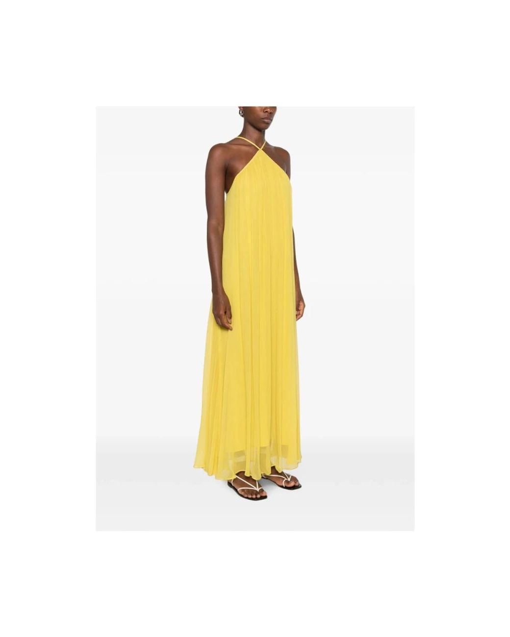 Staud Yellow Dasha Pleated Halterneck Maxi Dress