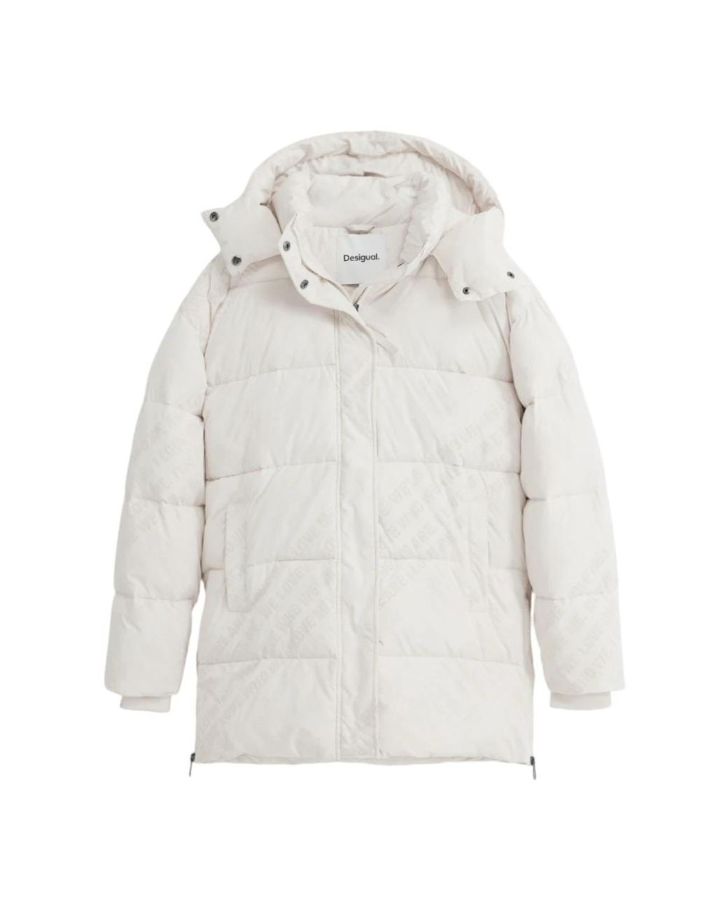 Desigual Jassen ,Wit ,Polyester Flock Print Gewatteerde Damesjas in het White