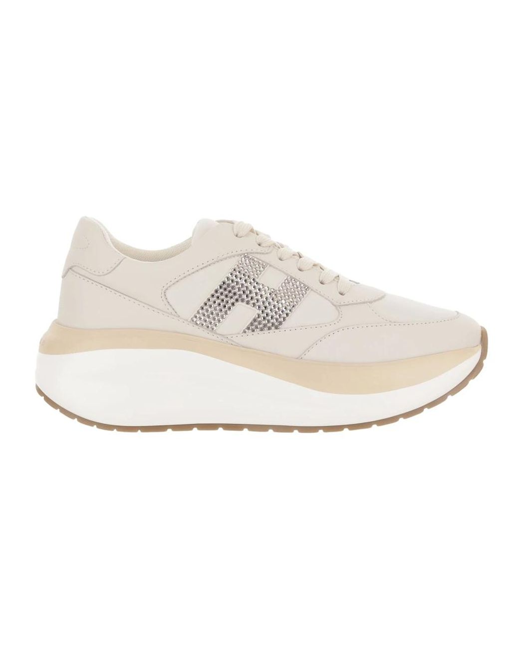 Hogan White Maxi I Active Rhinestone Logo Leather Sneakers