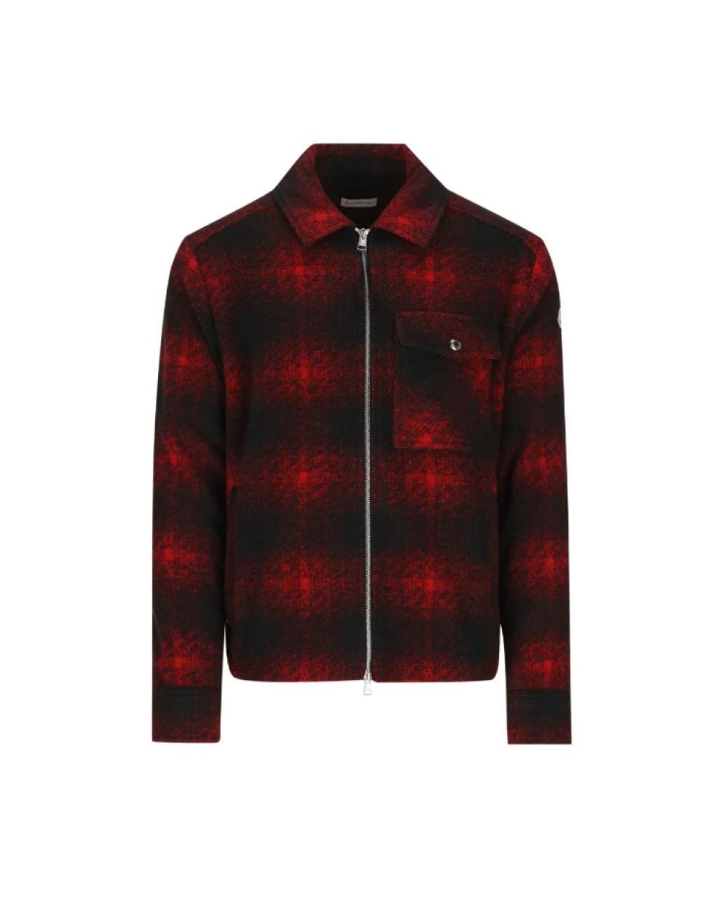 Moncler Check Logo-Patch Shirt Jacket in het Red voor heren