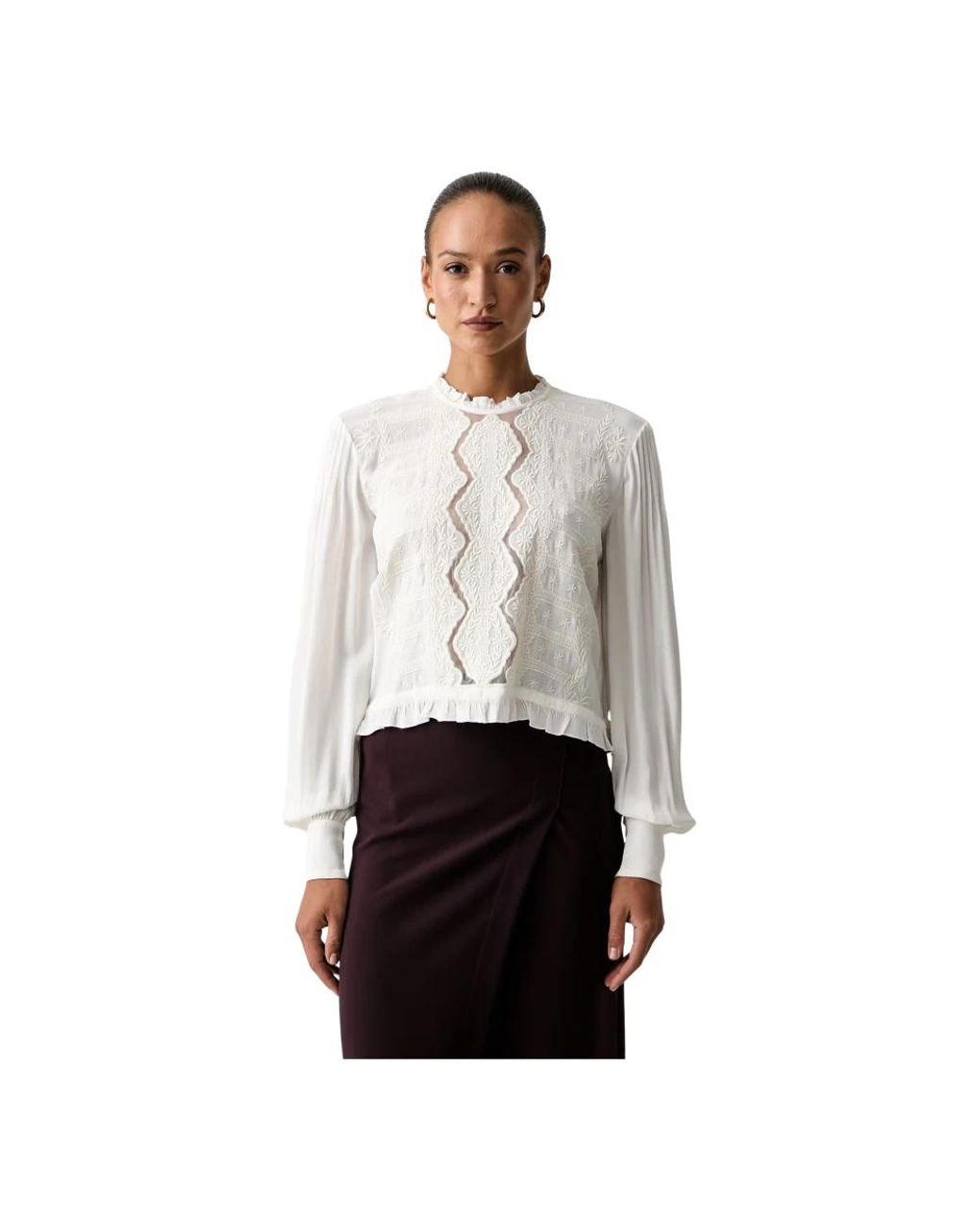 Twinset Overhemden ,Polyester Crêpe Blouse Met Bloemenborduursel in het White