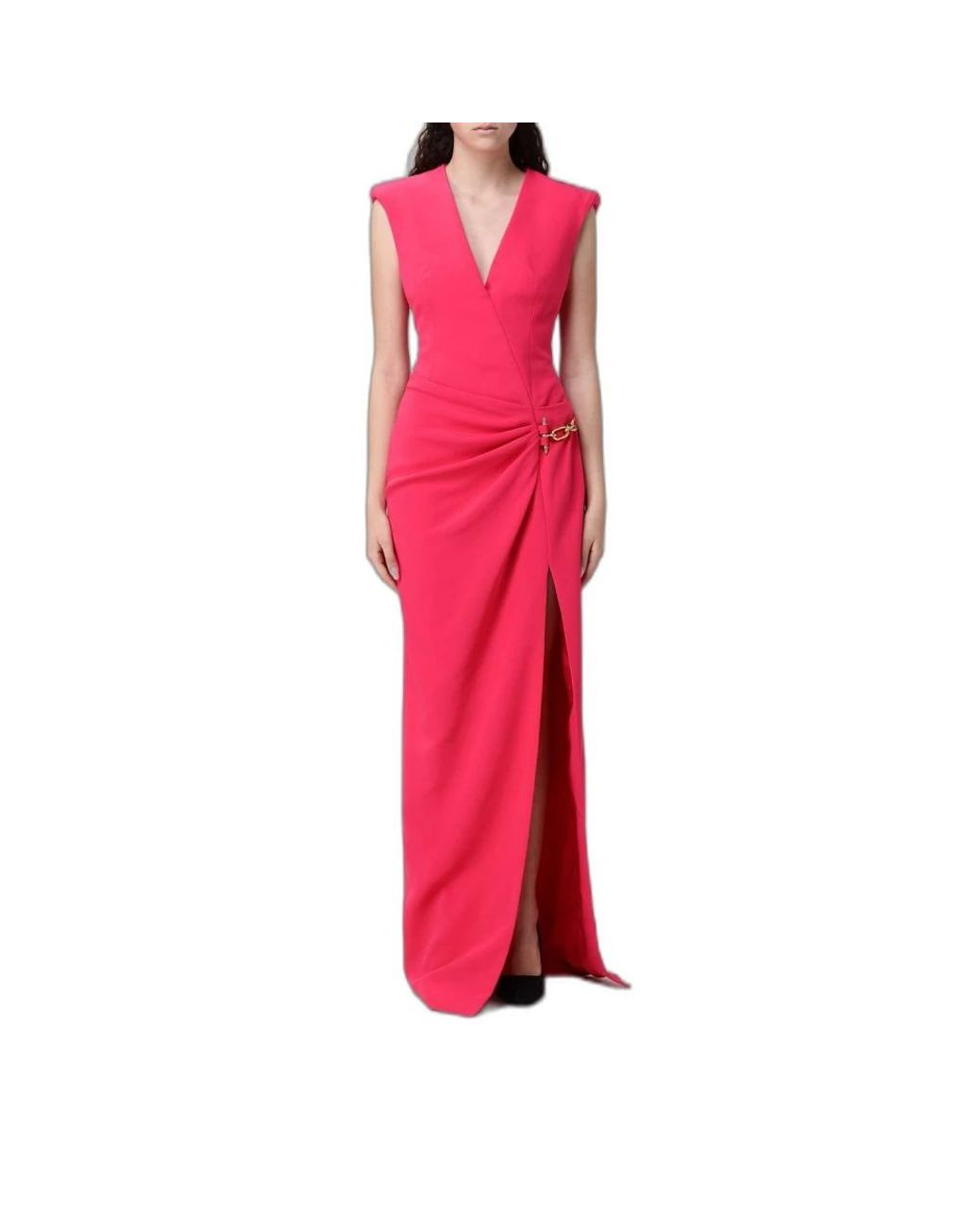 Balmain Kleedjes ,Roze ,Lange Crêpe Jurk Met Juweel Detail in het Pink