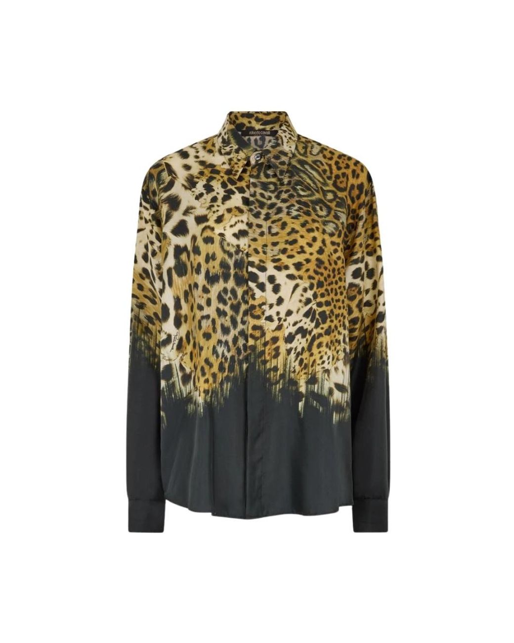 Roberto Cavalli Overhemden ,Bruin ,Jaguar Print Zijden Overhemd Lange Mouwen in het Green