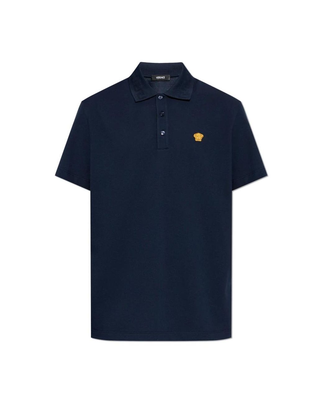 Versace Tops ,Blauw ,Katoen Embroidered Medusa Polo Shirt in het Blue voor heren
