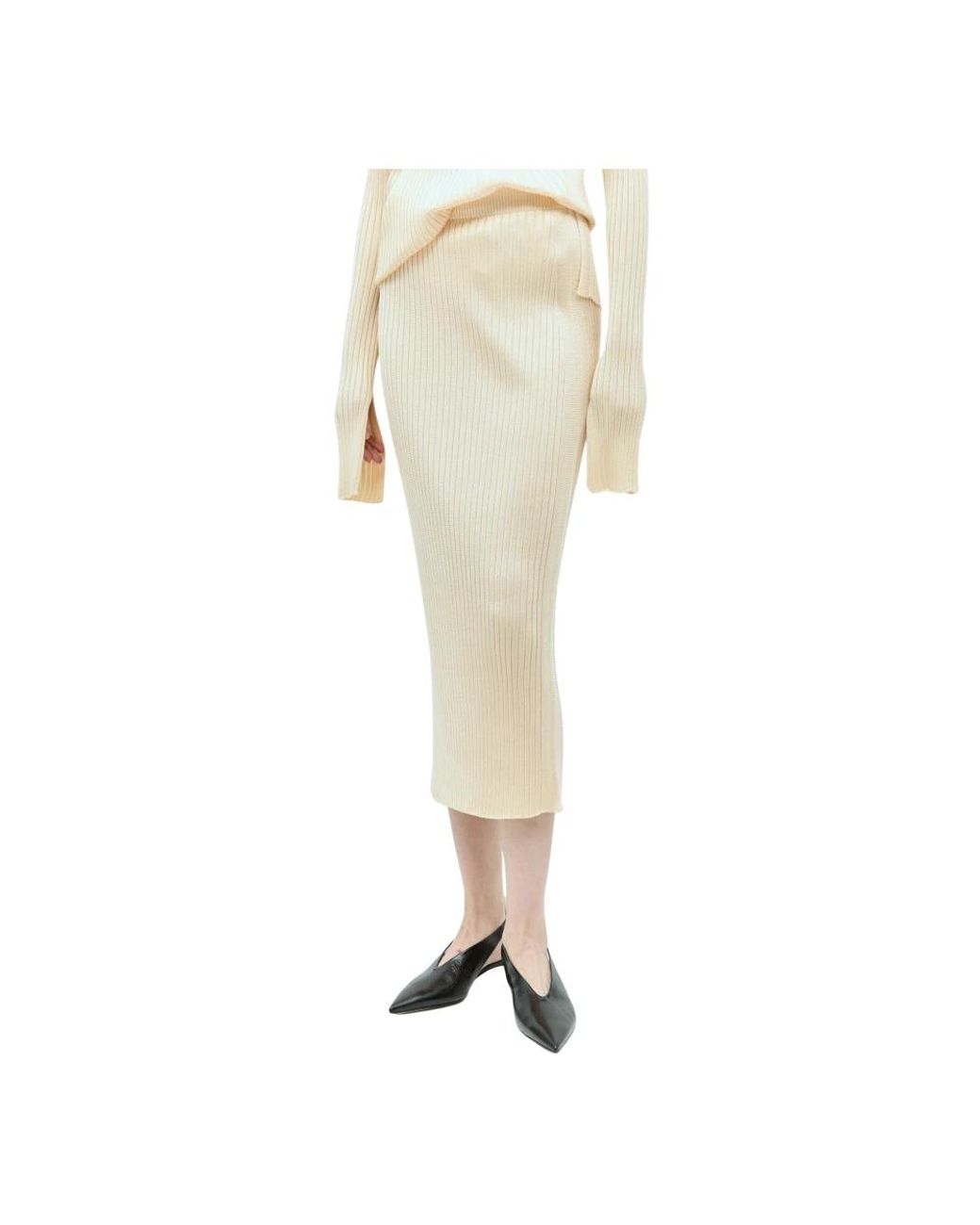 Jil Sander Rib Knit Midi Rok in het Natural
