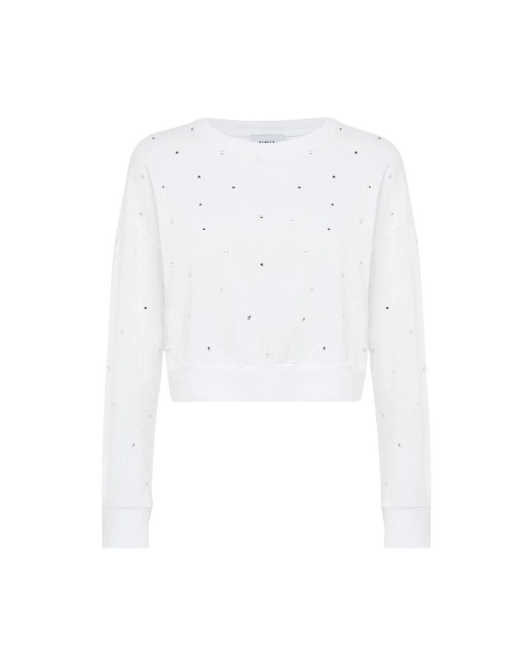 Alpha Studio Hoodies & Sweatvesten ,Wit ,Lange Mouw Cropped Top Met Sparkles in het White
