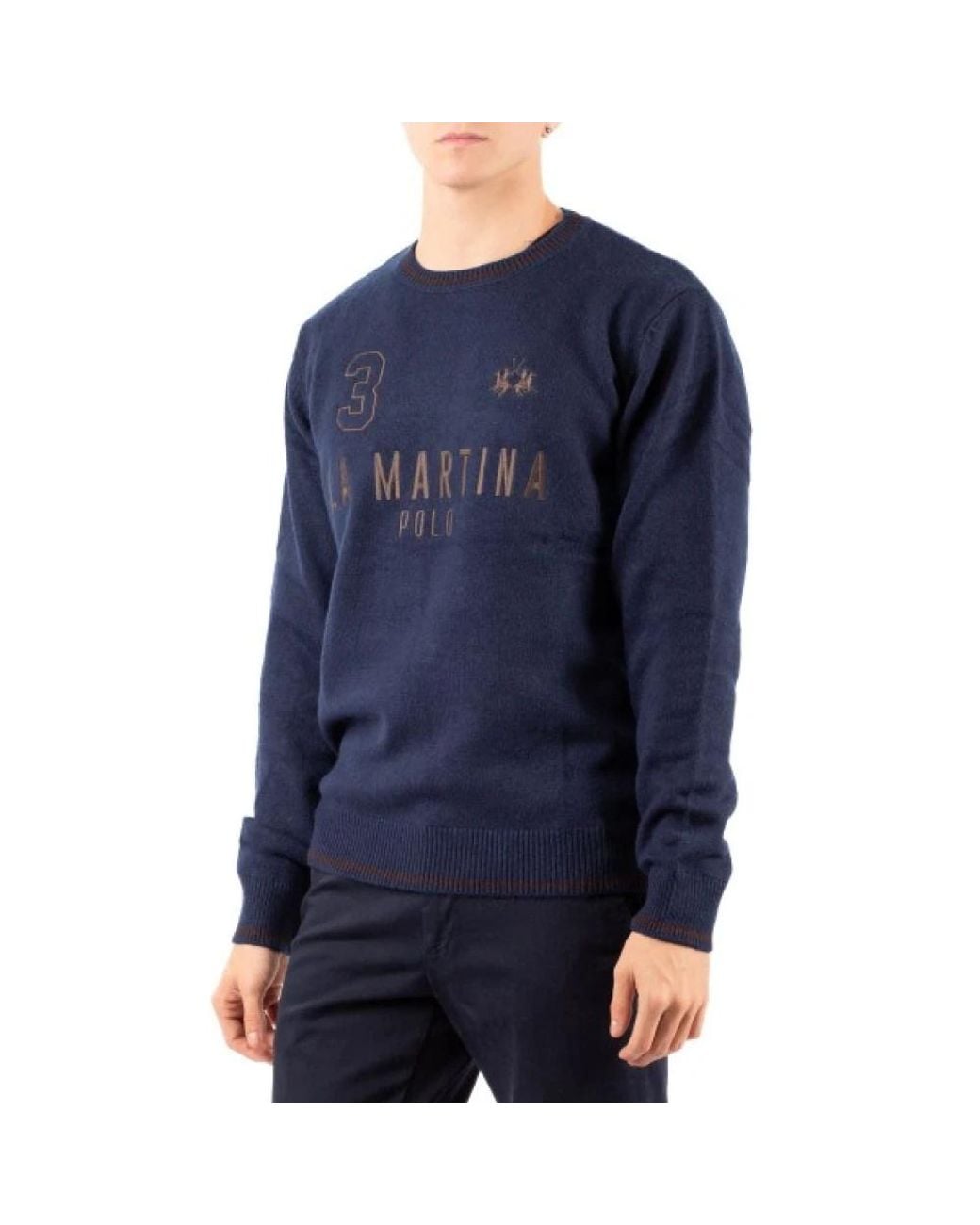 La Martina Blue Round-Neck Knitwear for men