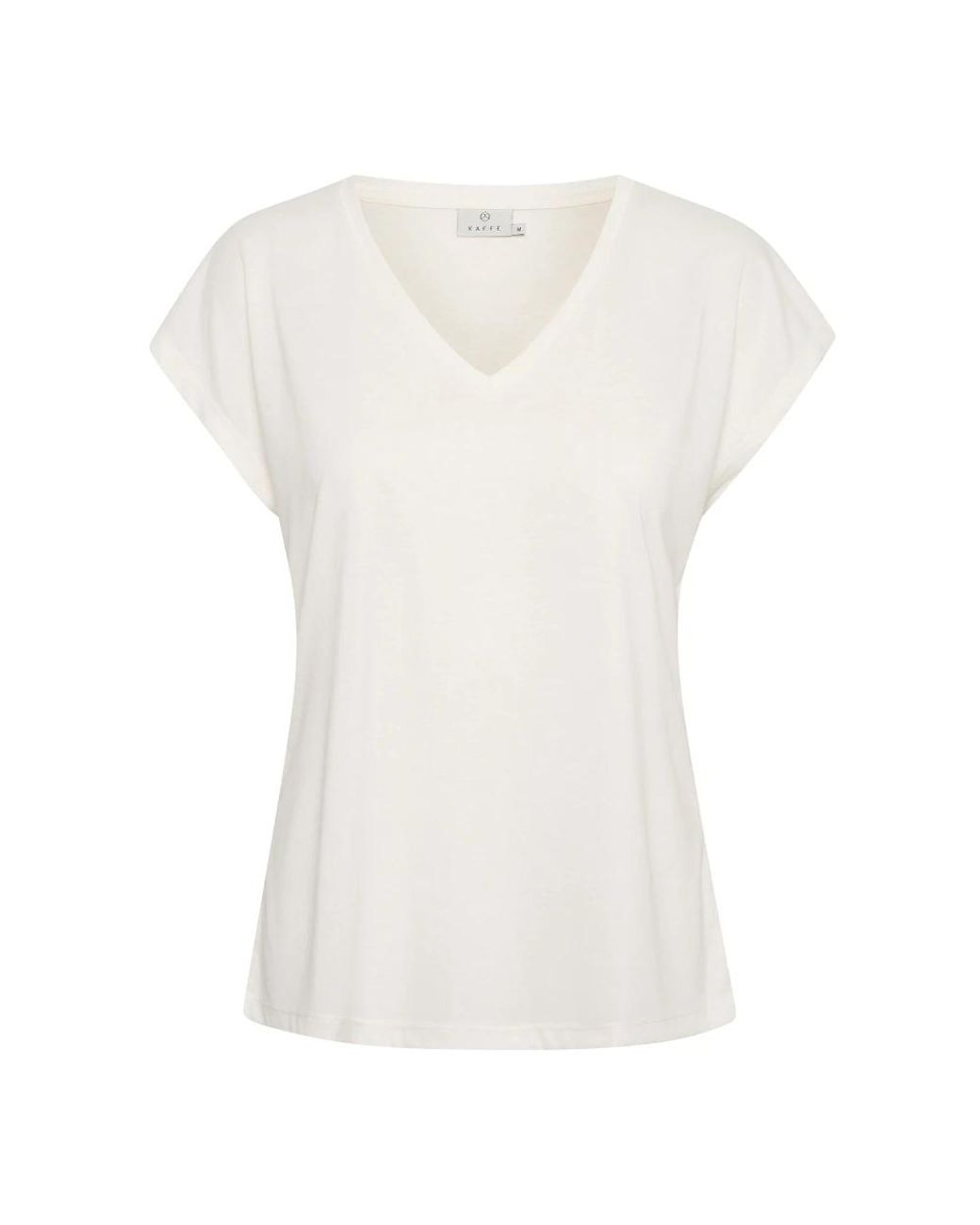 Kaffe Tops ,Wit ,Polyester Klassieke V-Hals T-Shirt Top Krijt in het White
