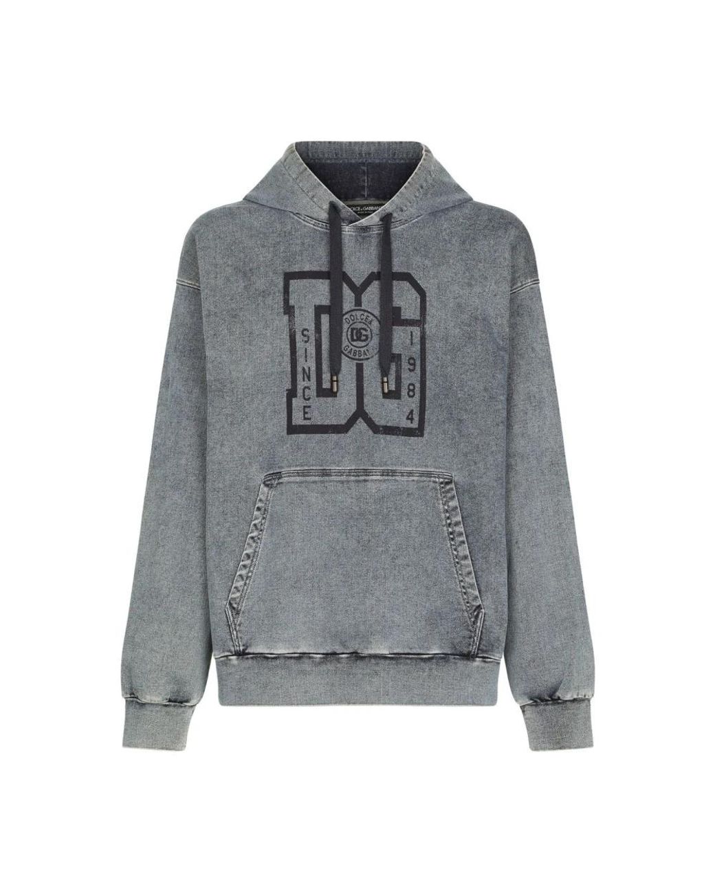 Dolce & Gabbana Gray Melange Jersey Hoodie With Print for men