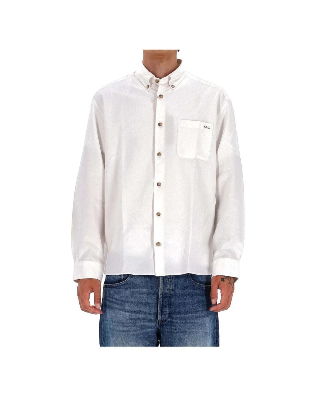 A.P.C. Overhemden ,Wit ,Katoen Wit Overhemd Relax Fit Casual in het White voor heren