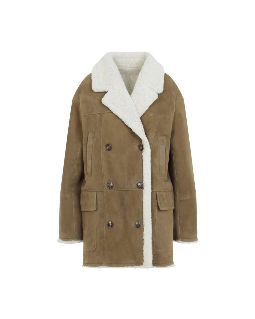 Yves Salomon Natural Double-Breasted Coat