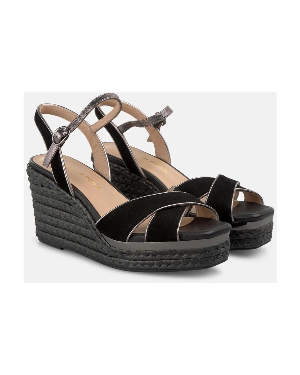 Alma En Pena. Black Double Cross Strap Esparto Sandal
