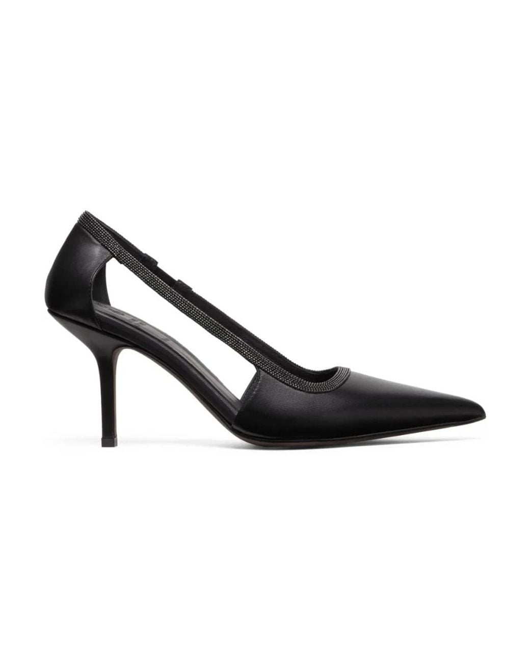 Brunello Cucinelli Black Nappa Leather Monili Pumps 80