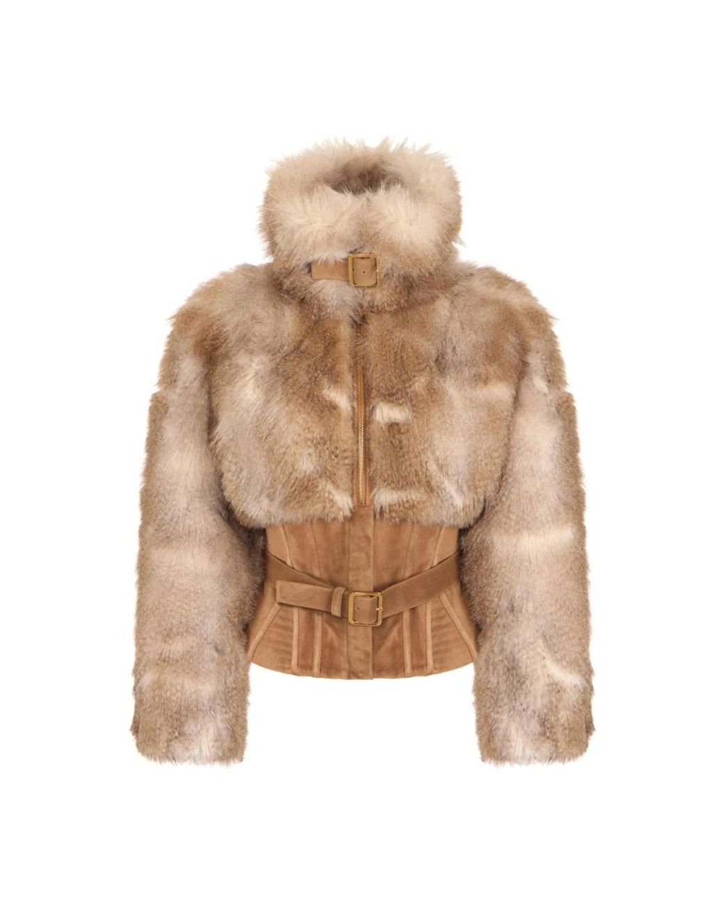 Elisabetta Franchi Brown Faux Fur & Shearling Jackets