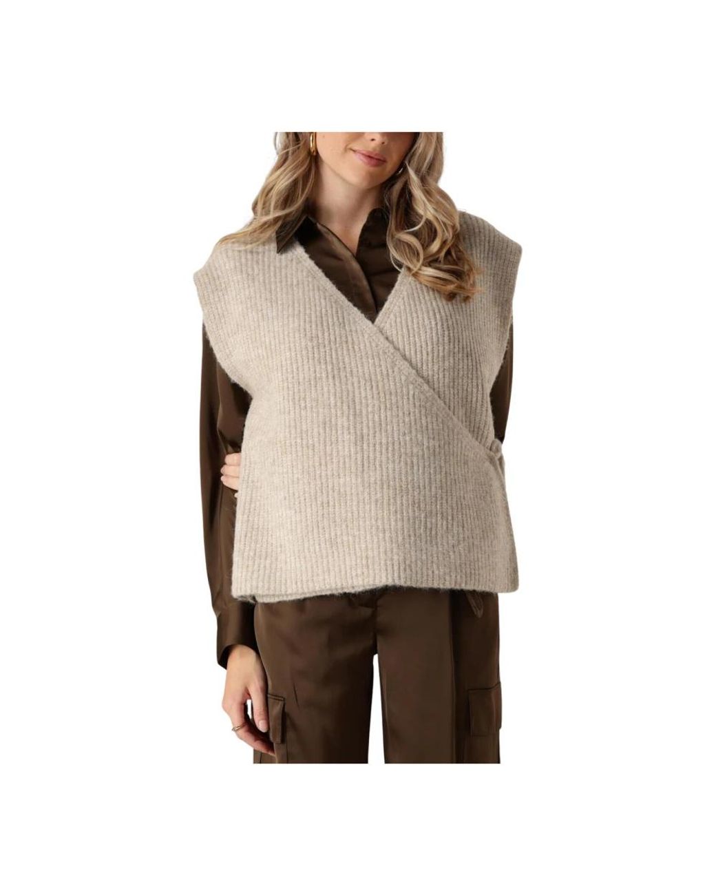 Another Label Truien & Vesten Gebreid Vest Voor Vrouwen in het Natural