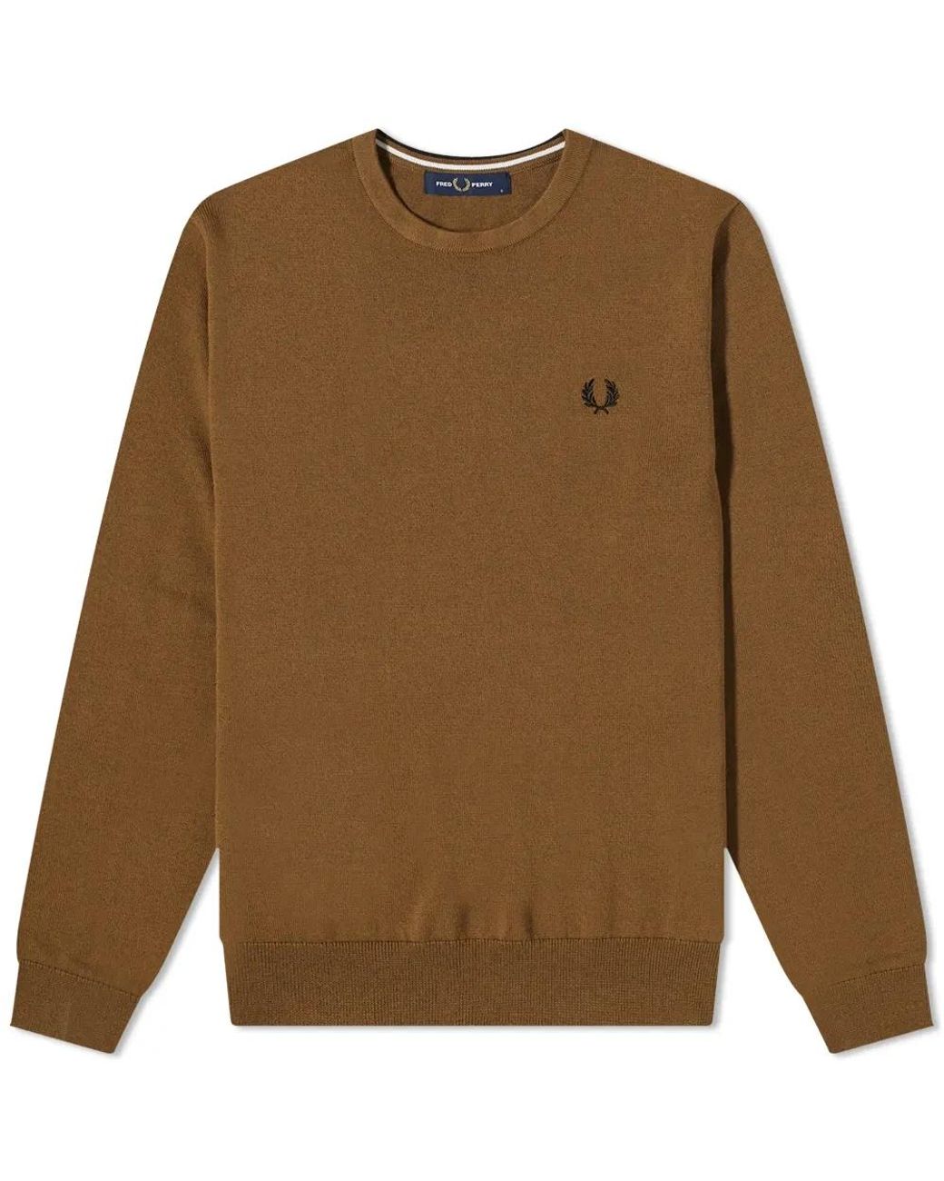 Fred Perry Brown Classic Crew Neck Jumper Shaded Stone L for men