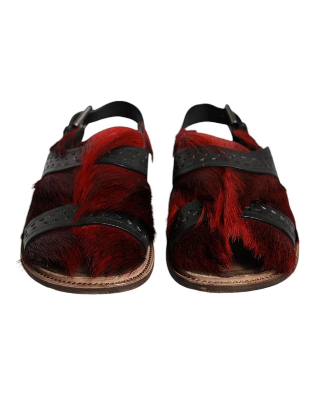 Dolce & Gabbana Schoenen ,Zwart ,Leer Gazelle Haar Leren Sandalen Schoenen in het Red voor heren