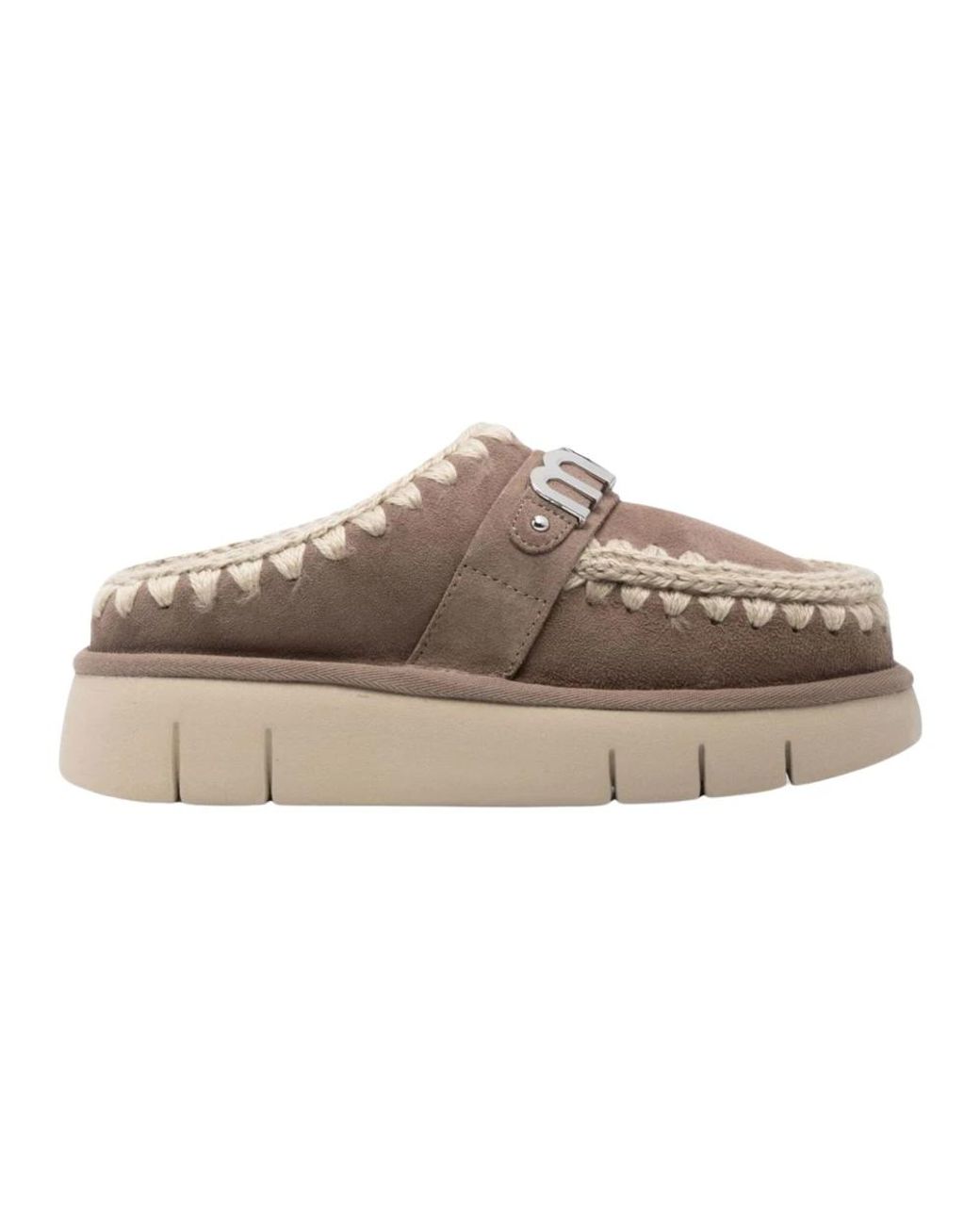 Mou Schoenen ,Grijs ,Leer Grijze Shearling Slip-On Platte Schoenen in het Gray