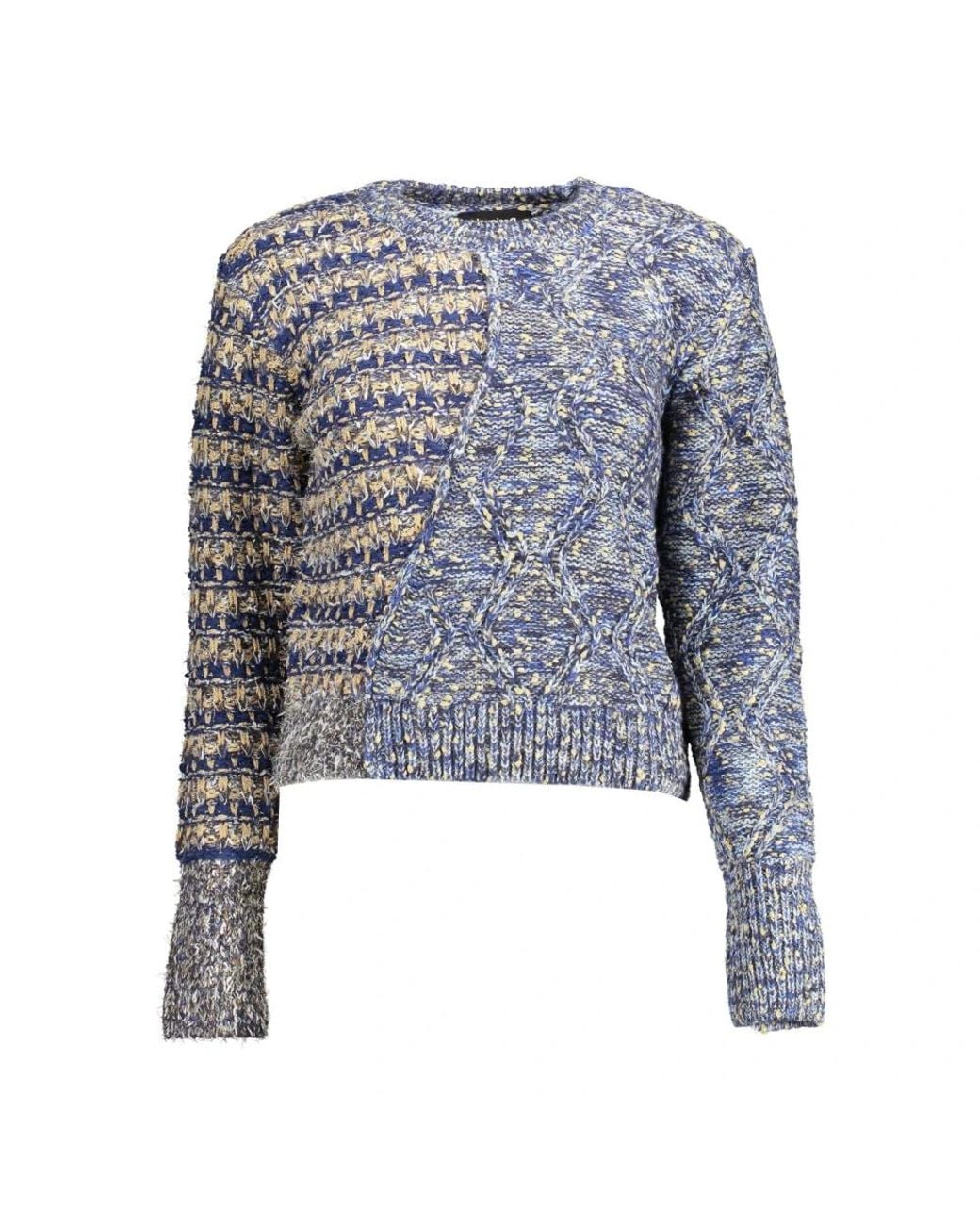 Desigual Truien & Vesten ,Blauw ,Polyester Blauwe Polyester Trui Met Contrasterende Details in het Blue