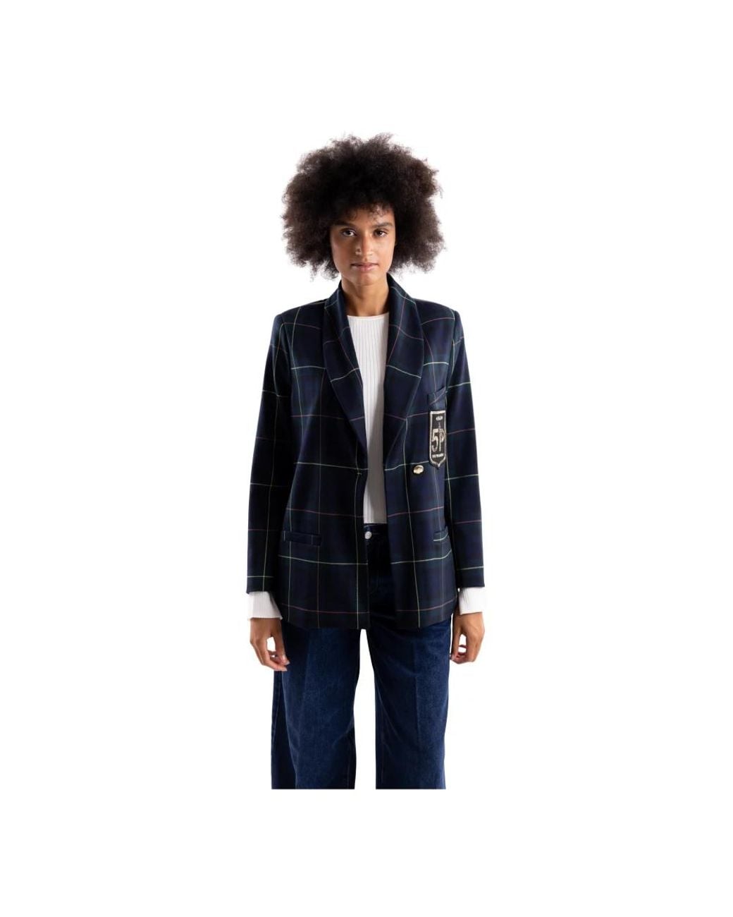 5 PROGRESS Over Tartan Blazer in het Blue