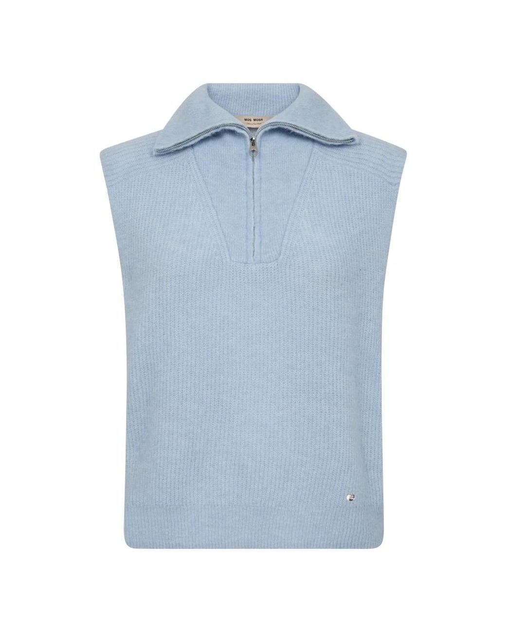Mos Mosh Thora Highneck Sl Knit in het Blue