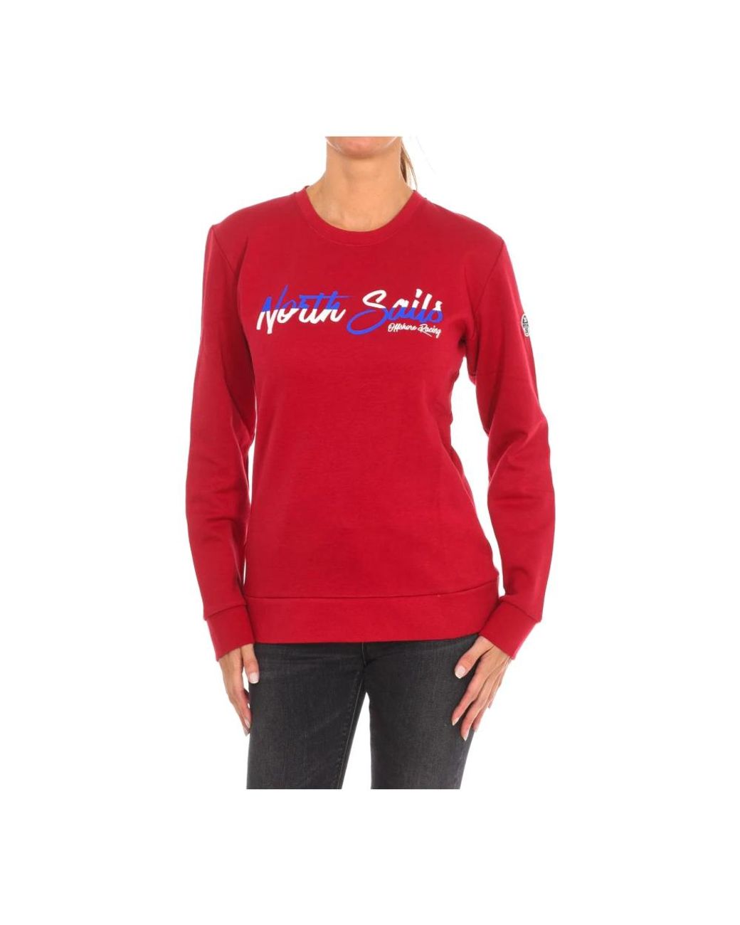 North Sails Hoodies & Sweatvesten ,Rood ,Katoen Geribbelde Ronde Hals Sweater in het Red