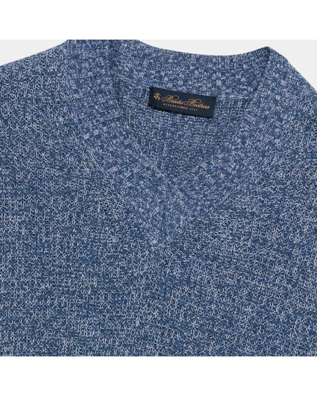 Brooks Brothers Truien & Vesten ,Blauw ,Katoen Cotton-Linen V-Neck Mouliné Sweater in het Blue voor heren