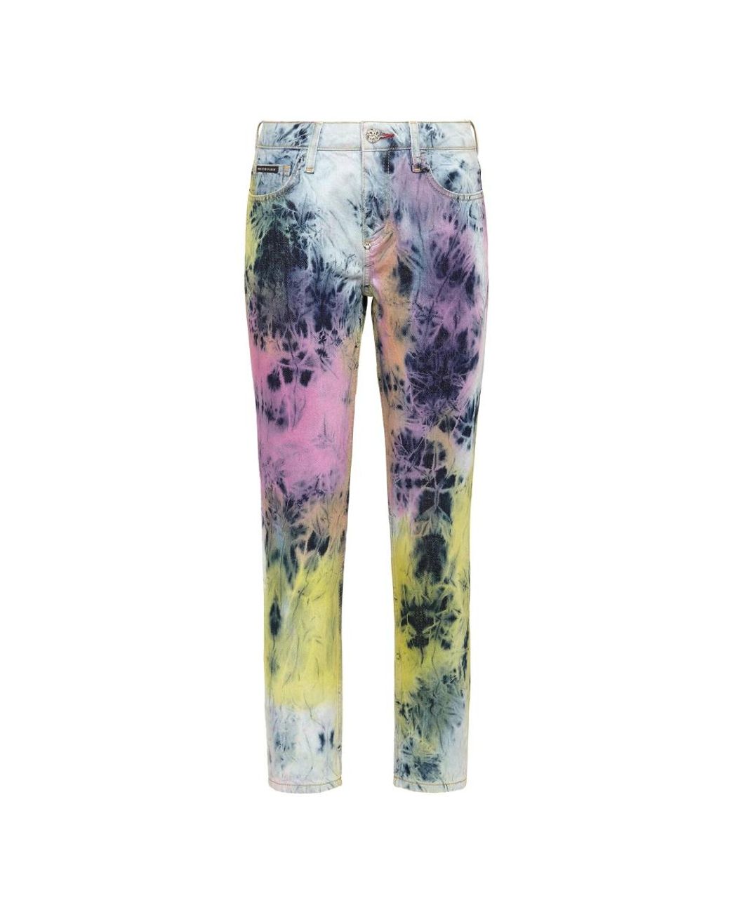 Philipp Plein Jeans ,Veelkleurig ,Denim Tie Dye Bleached Boyfriend Denim Jeans in het Blue