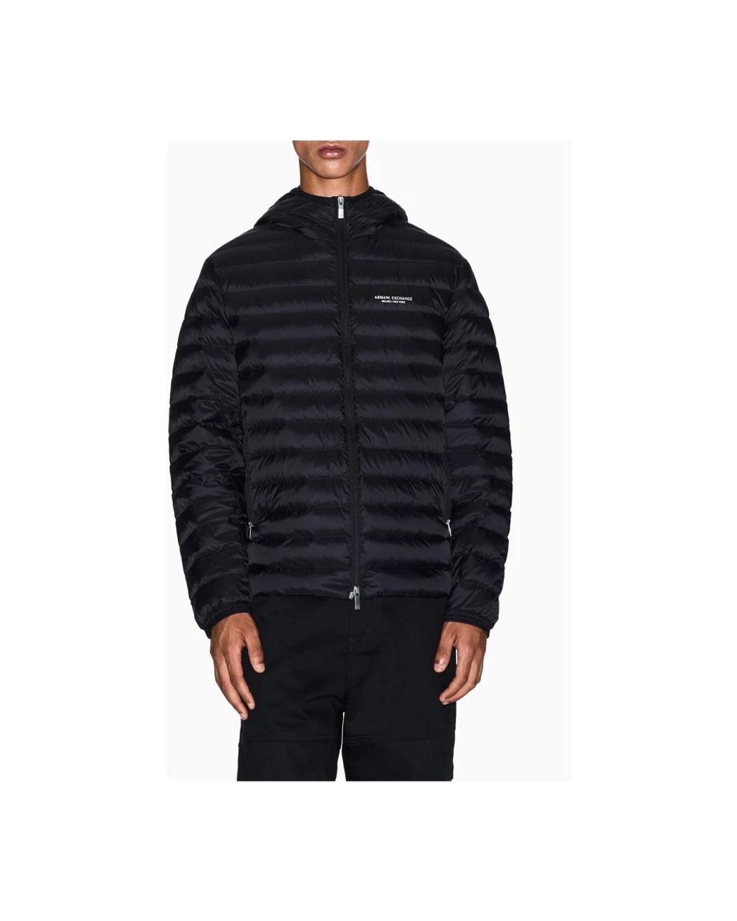 ARMANI EXCHANGE Jassen ,Zwart ,Nylon Full Zip Donsjack Met Capuchon in het Blue voor heren