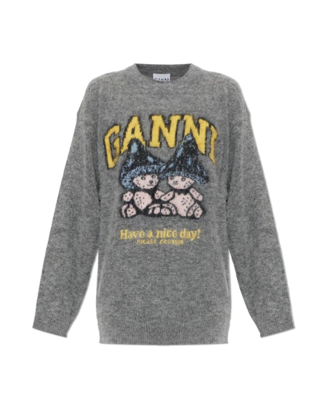 Ganni Gray Round-Neck Knitwear