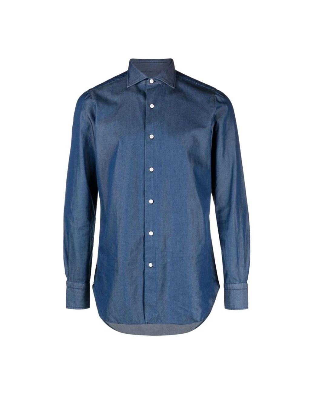 Finamore 1925 Overhemden ,Blauw ,Denim Classic Fit Denim Shirt in het Blue voor heren