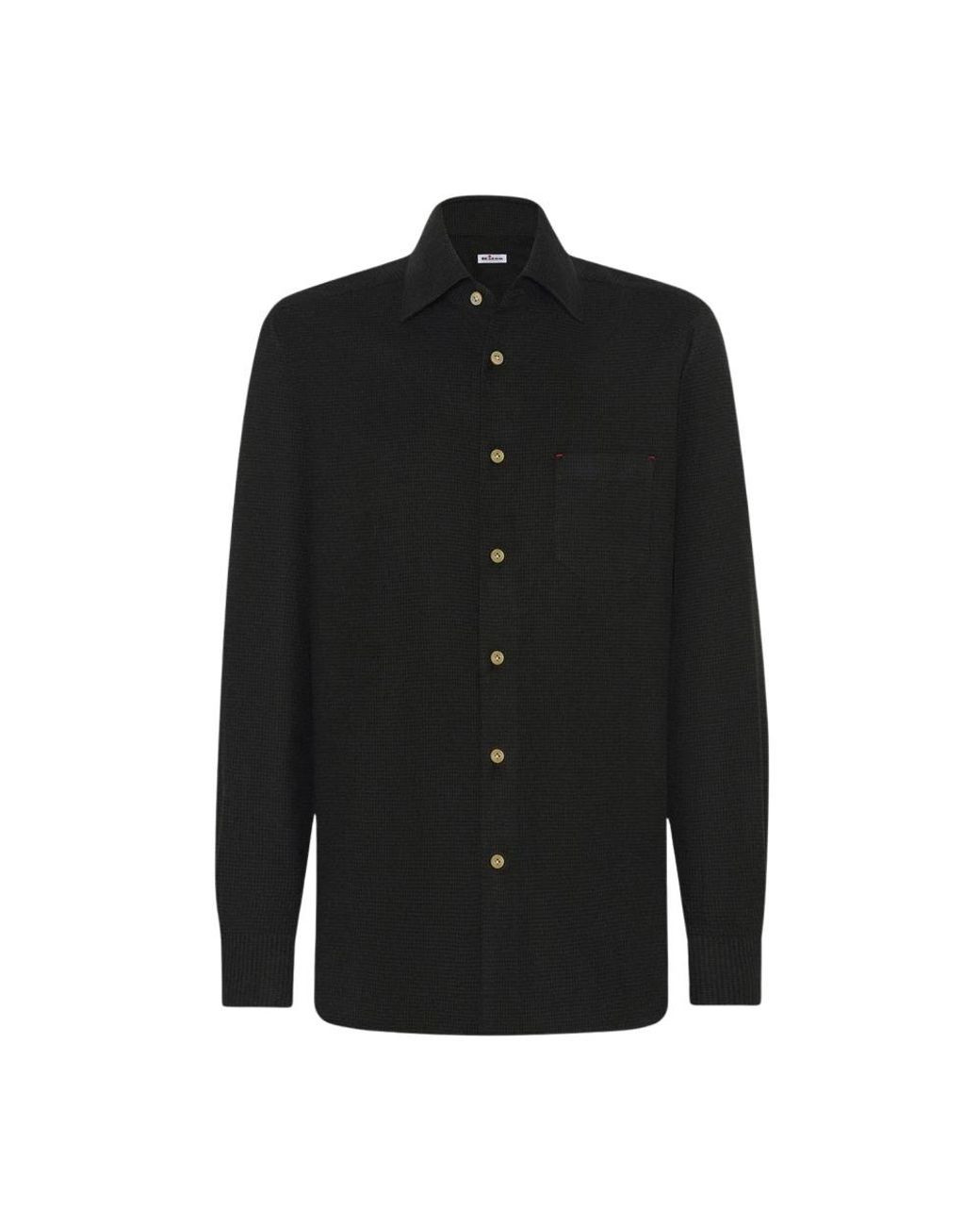 Kiton Nerano Houndstooth Flannel Shirt in het Black voor heren