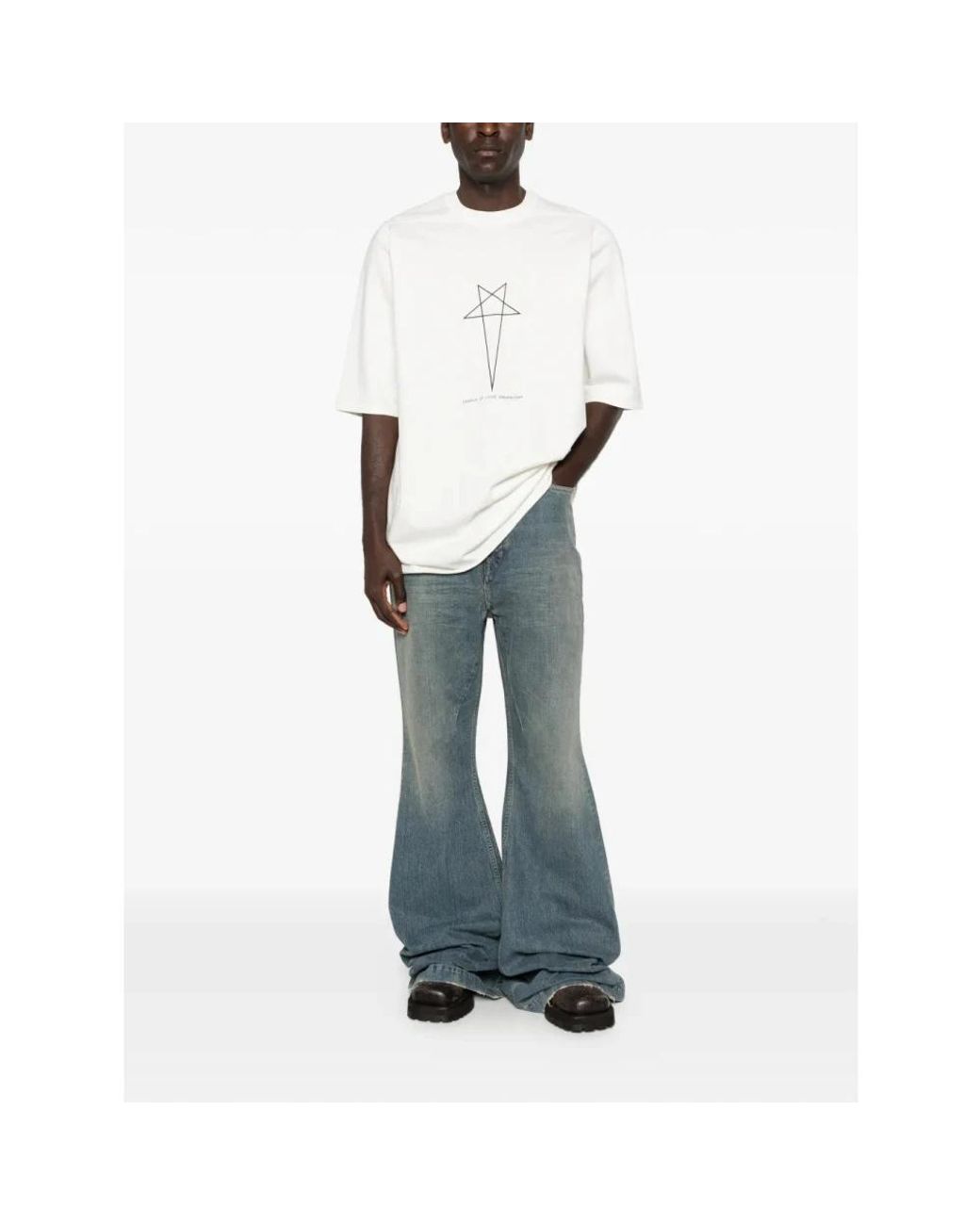 Rick Owens Tops ,Wit ,Katoen T-Shirt Met Grafische Print En Ronde Hals in het White voor heren