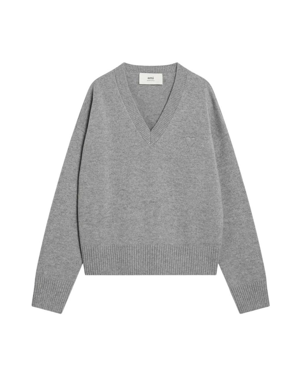 AMI Gray V-Neck Knitwear