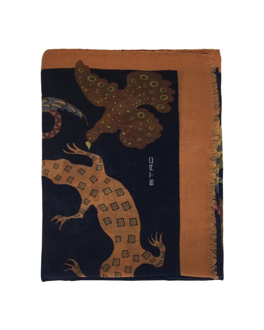 Etro Blue Bedruckter Schal Aus Wolle Und Kaschmir
