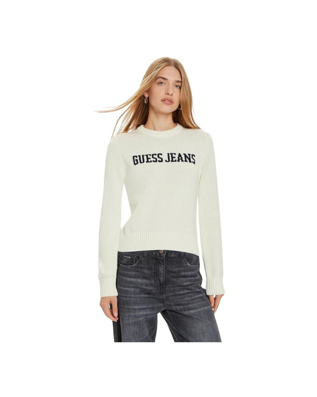 Guess White Round-Neck Knitwear