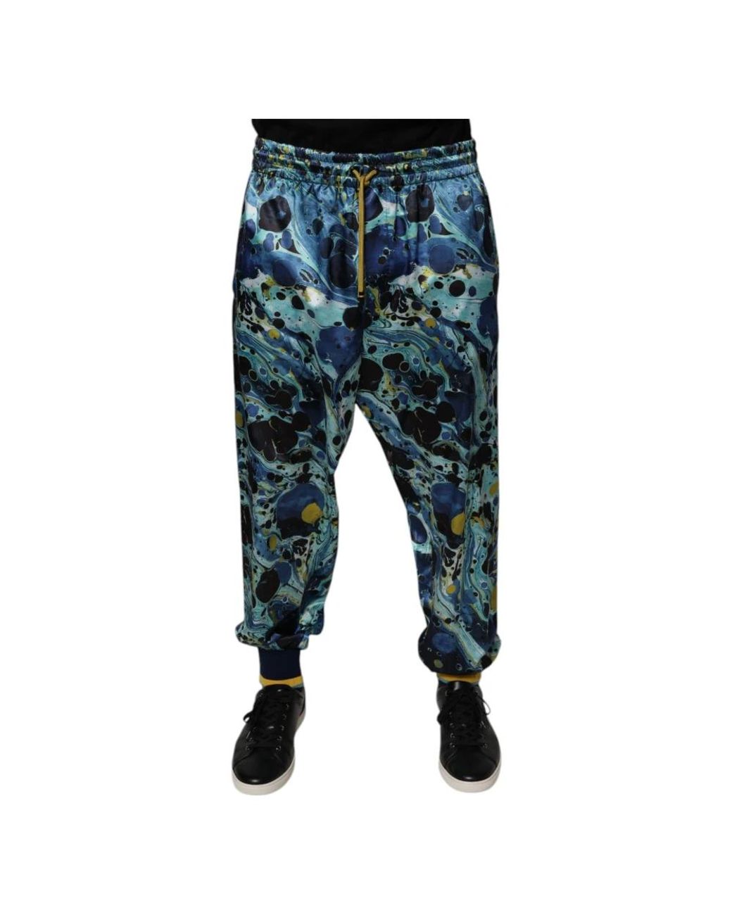 Dolce & Gabbana Broeken ,Veelkleurig ,Polyester Joggingbroek Met Marmerprint En Logo in het Blue voor heren