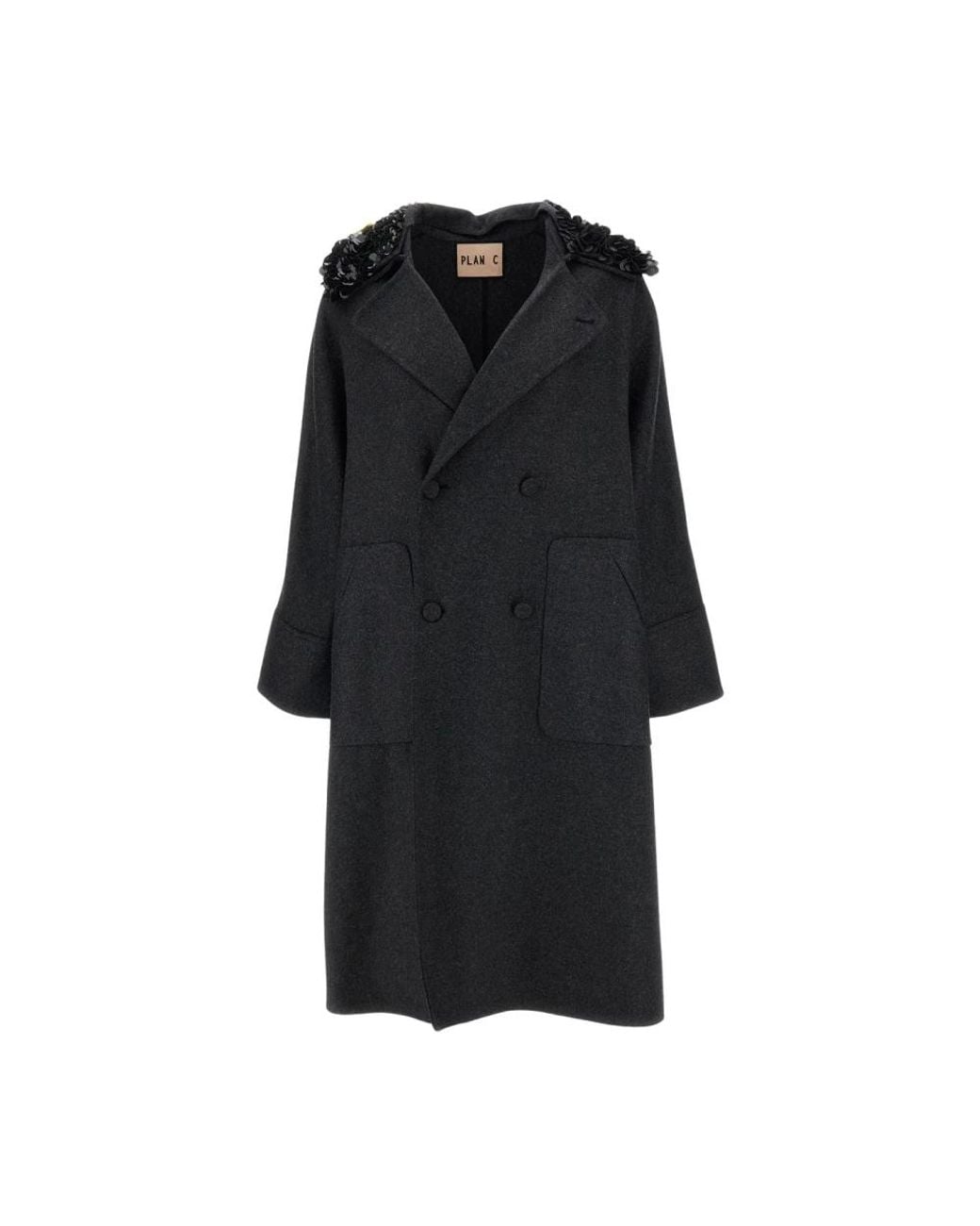 Plan C Black Double-Breasted Coats