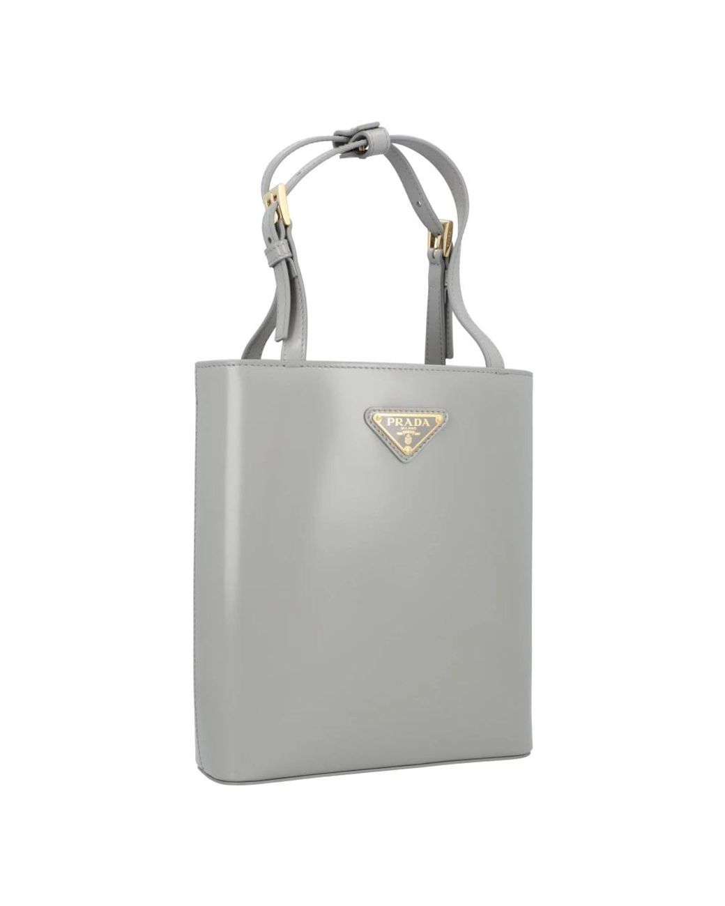Prada Gray Triangle Logo Leder Tote Bag