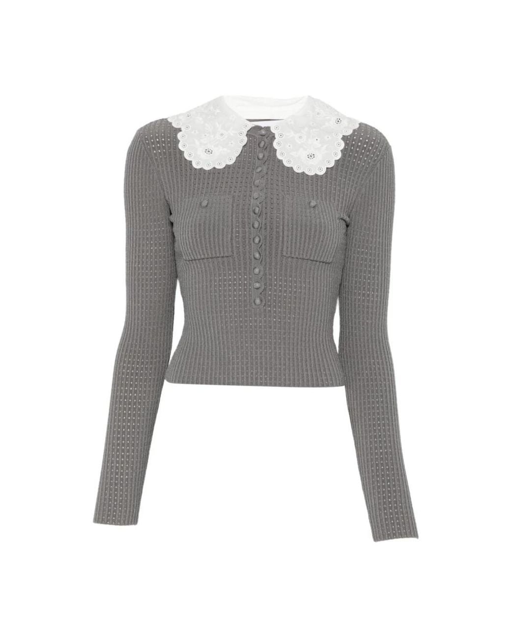 Self-Portrait Gray Round-Neck Knitwear
