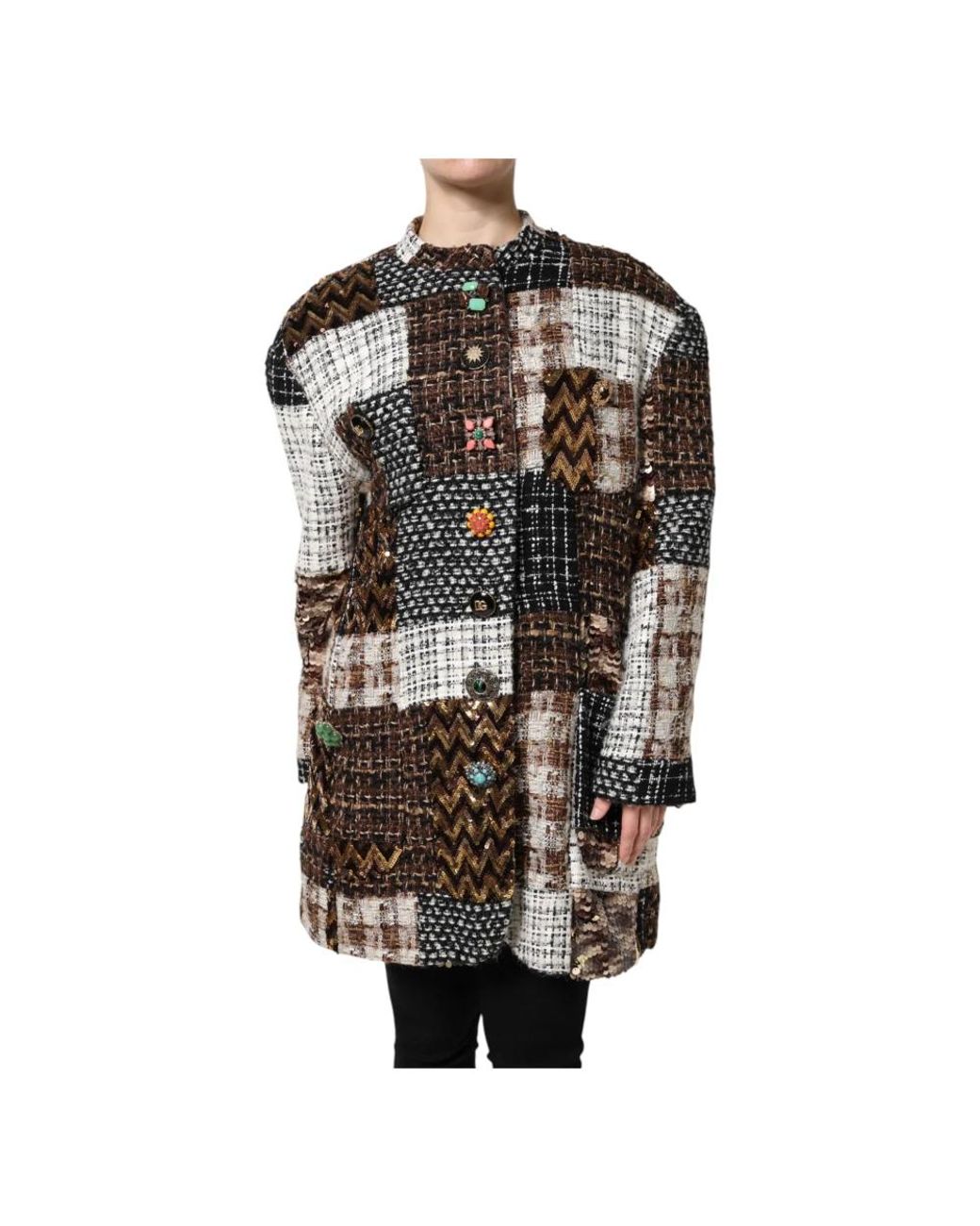 Dolce & Gabbana Jassen ,Veelkleurig Patchwork Knoopsluiting Jas in het Black